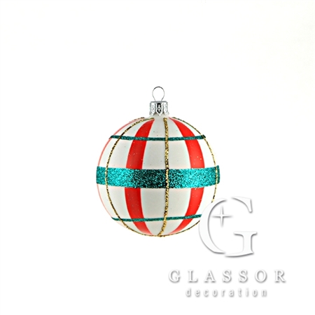 Boule de Noël en verre blanche mate, décorée