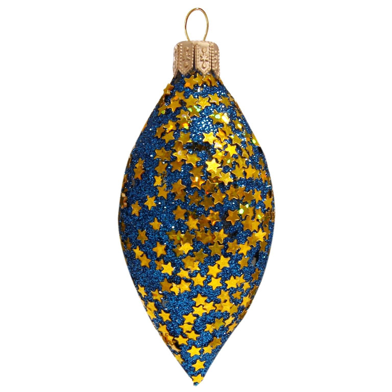 Oliva 8 x 4 cm modrý posyp dekor zlaté hvězdičky
