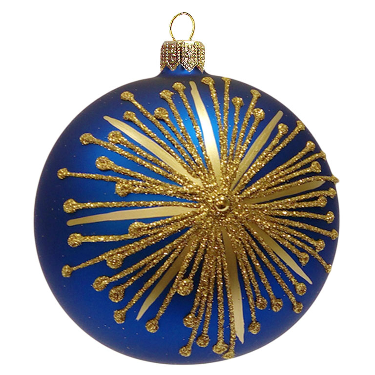 Koule 6 cm modrý mat dekor zlato bronzová hvězda 