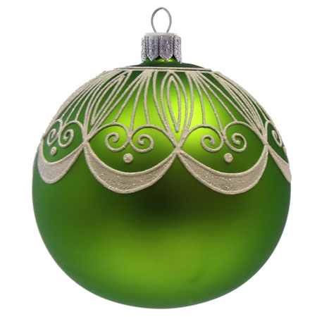Vánoční ozdoba bańka zelená s bílým dekorem