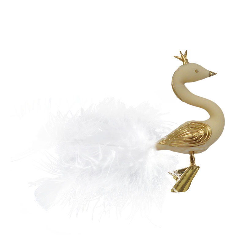 Labuť dvounohá s korunkou 12 cm krémová skořápka dekor bronzový