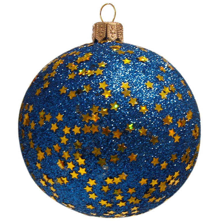 Koule 6 cm modrý posyp dekor zlaté hvězdičky