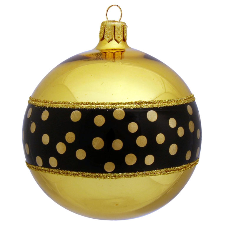 Koule 6 cm zlatý lak dekor proužek a puntíky