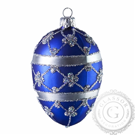 Dark blue glass Easter egg with silver décor