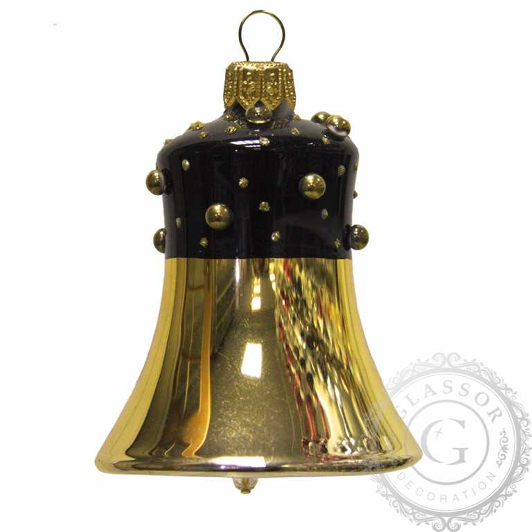 Zvonek zlatý lak dekor černý s kamínky