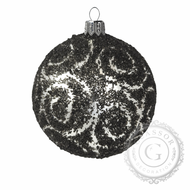 Koule stříbrná s černým dekorem &#934; 6 cm