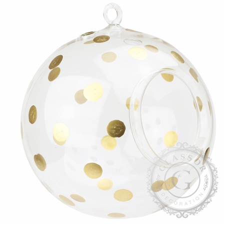 Hanging candle holder clear with polka dots