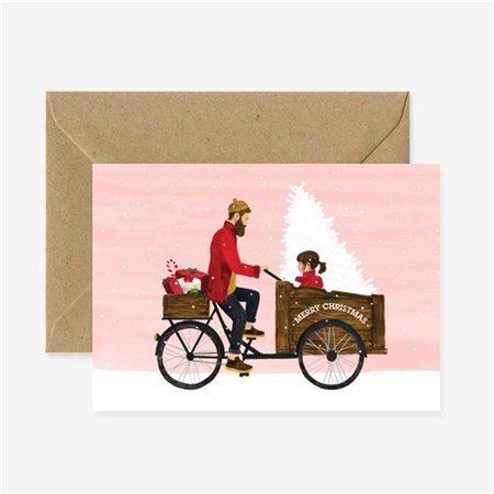 Dárkové vánoční přání táta s dcerou na bicyklu