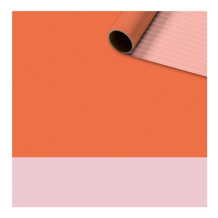 Dárkový balicí papír role oranžový s růžovým pruhem