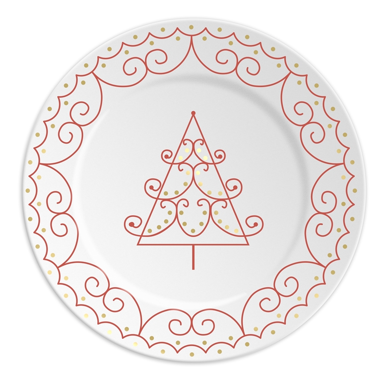 Porcelánový talířek s červeným dekorem stromečku
