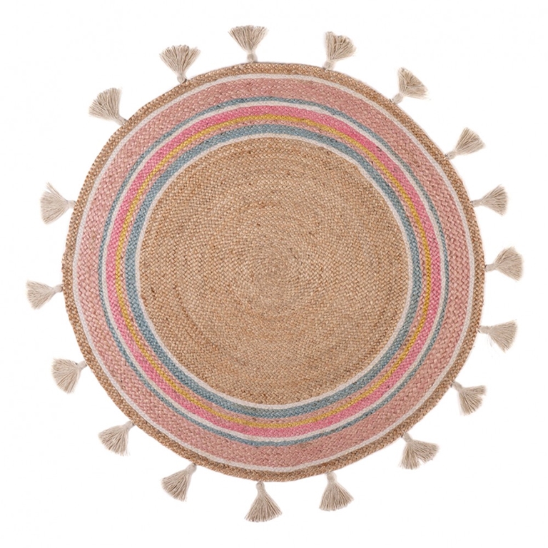 Kulatý koberec barevný s proužky