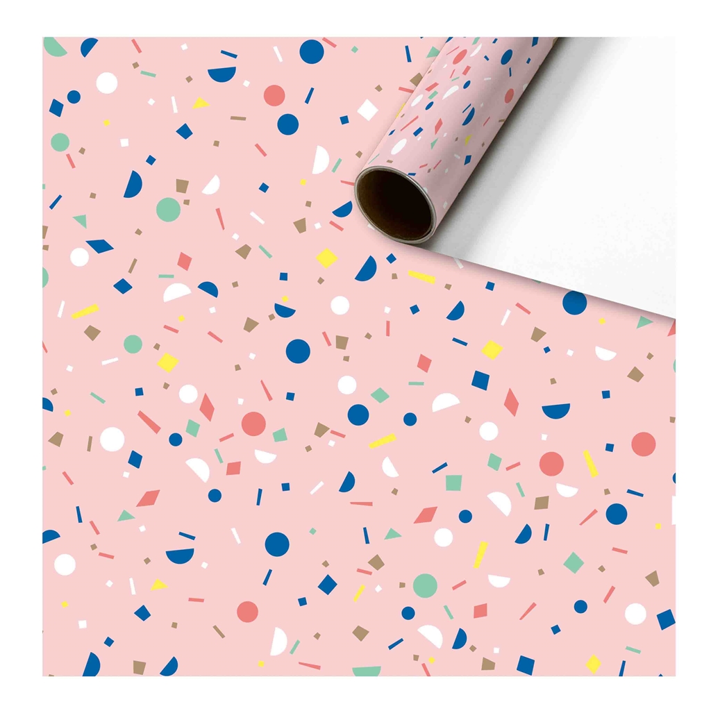 Balící papír role růžový barevné konfetky