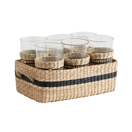 Set of glasses with wicker braid