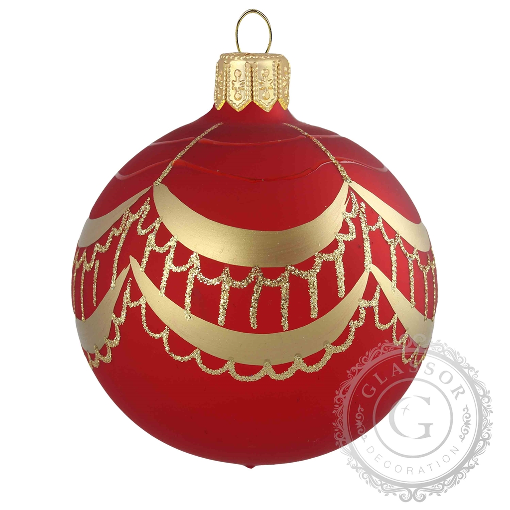 Vánoční skleněná koule červený mat, dekor &#934; 7 cm