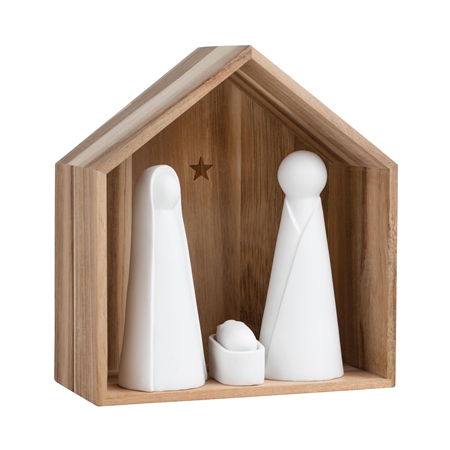 Dřevěný Betlém s porcelánovými figurkami