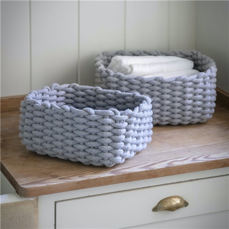Set of two knitted baskets blue-gray