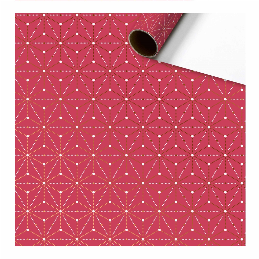 Balicí papír červený s geometrickými vločkami