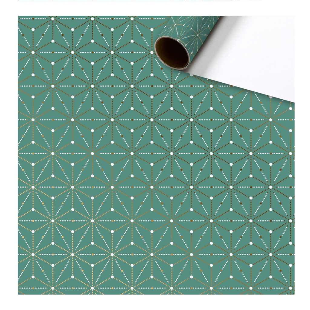Balicí papír tmavě mintový s geometrickými vločkami