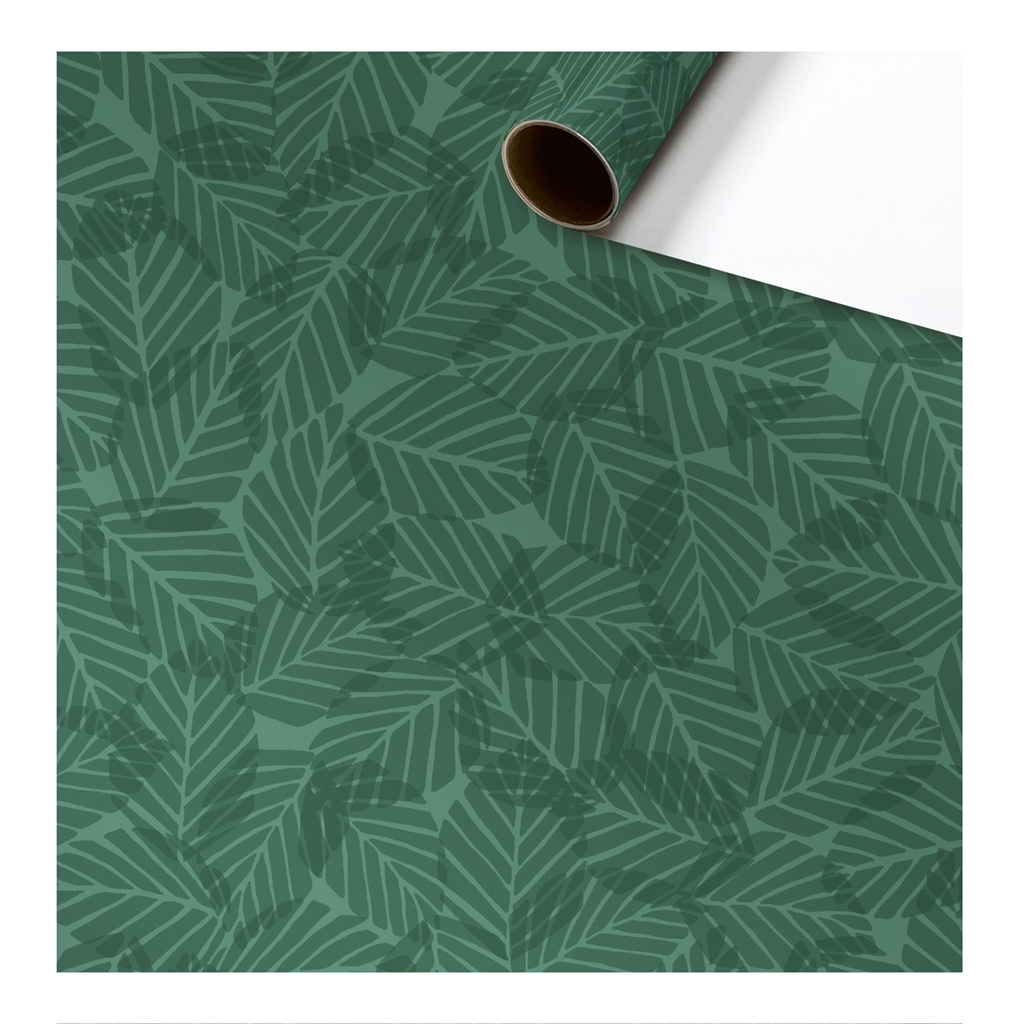 Balicí papír zelený s dekorem listů