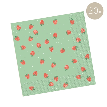 Mint green dinner napkins with strawberries