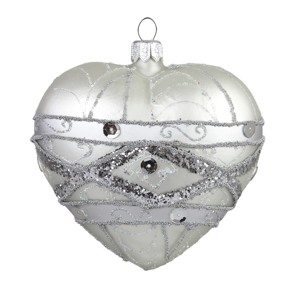 Vánoční srdce stříbrné s kamínkem