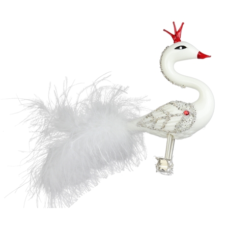 Skleněná labuť bílá s červenou korunkou