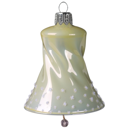 Skleněný zvoneček s bílým zdobením