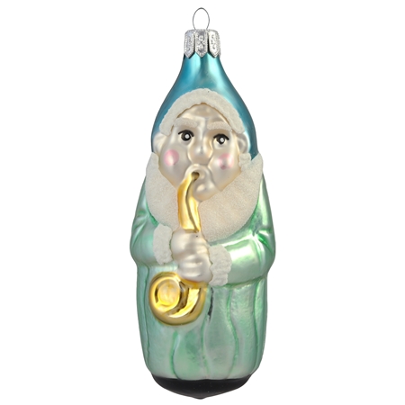 Skleněná ozdoba pohádkový trpaslík s trumpetkou
