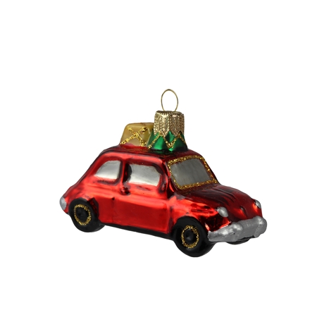 Vánoční ozdoba autíčko červené se dvěma dárky
