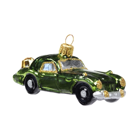 Décoration de Noël, voiture verte avec deux cadeaux