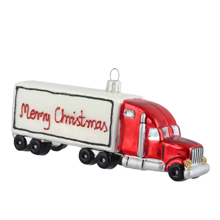 Skleněná ozdoba náklaďák Merry Christmas