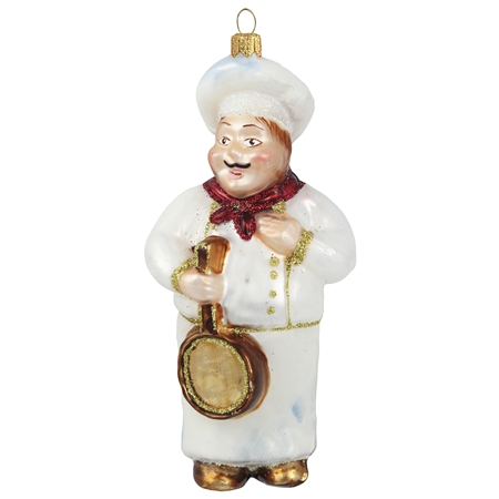 Figurine de Noël, chef avec une poele