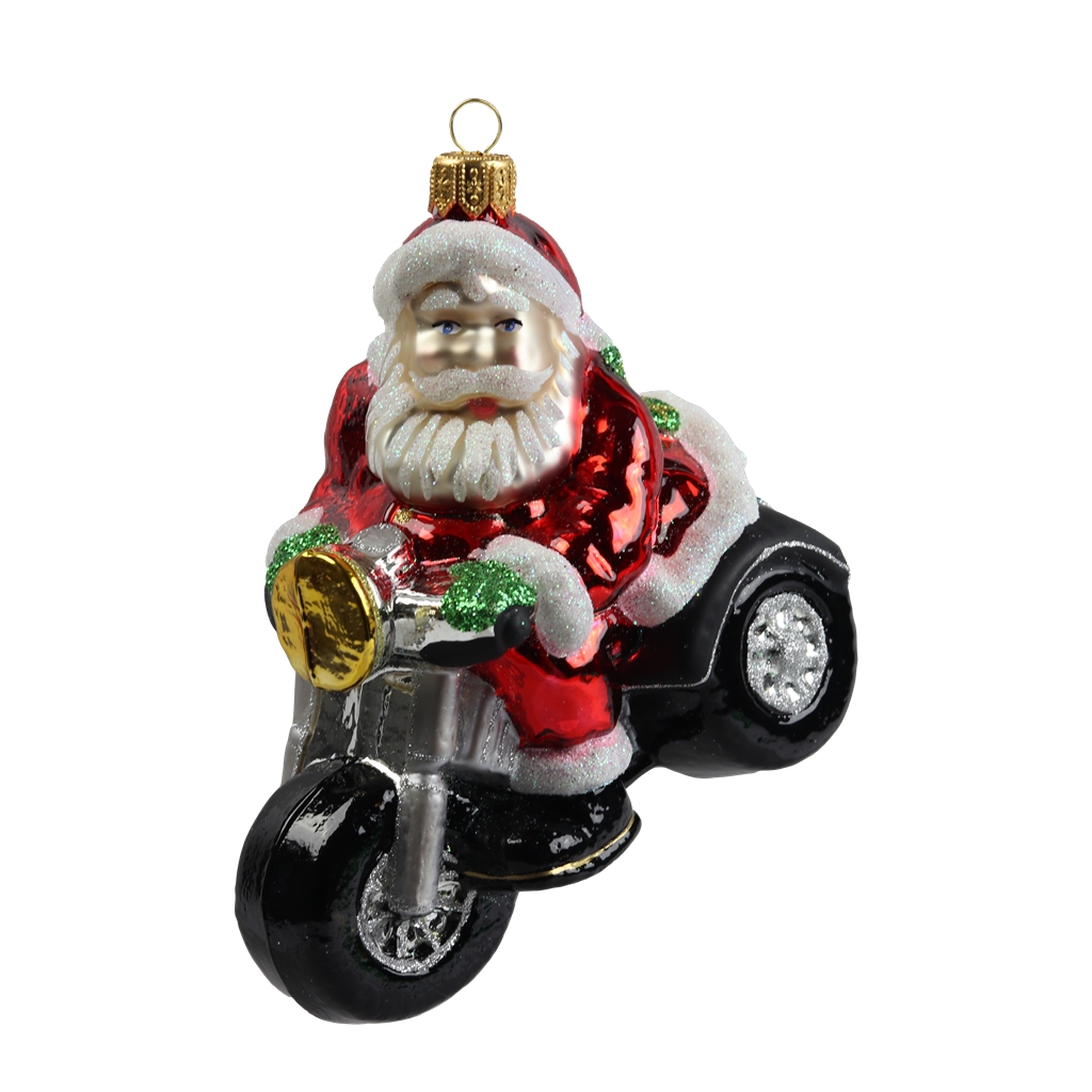 Skleněná figurka Santa na motorce
