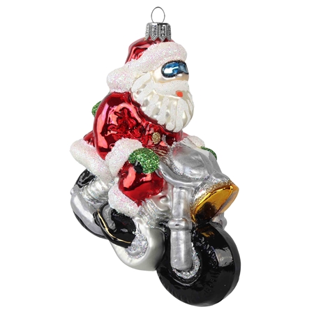 Skleněná figurka Santa na motorce