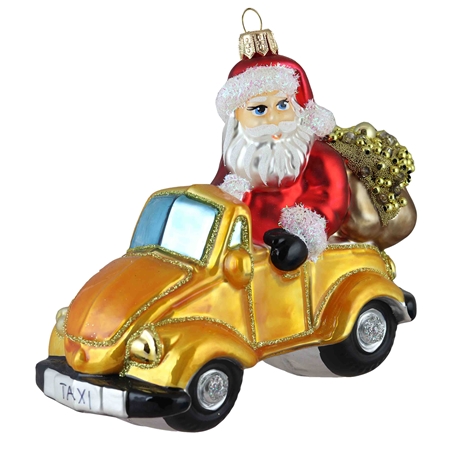 Vánoční Santa ve žlutém autě