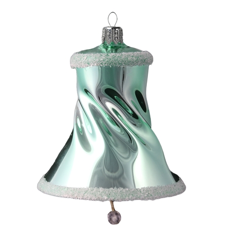 Skleněný zvoneček tyrkysový s bílým zdobením