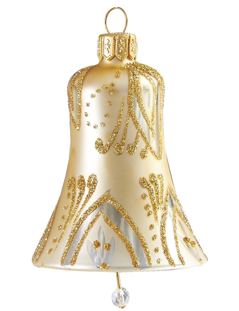 Vánoční zvonek zlatý dekor lístky
