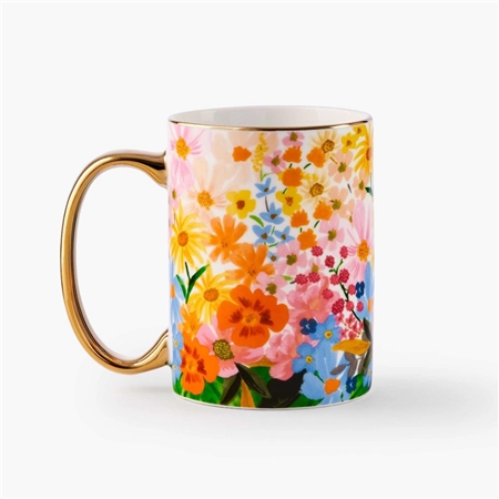 Flower mug with a golden handle