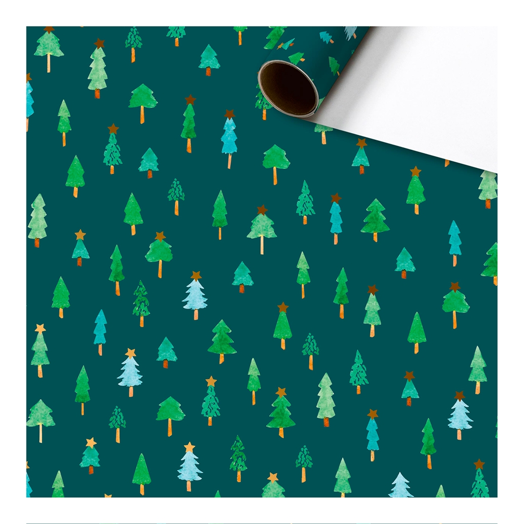 Balicí papír zelený s vánočními stromečky