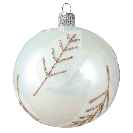 Glass bauble with leaves light pearl shade
