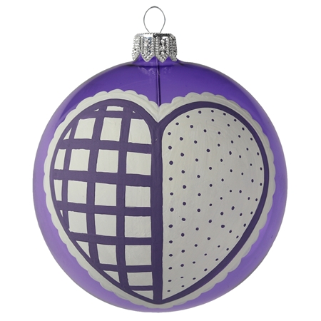 Violet bauble with white heart painting
