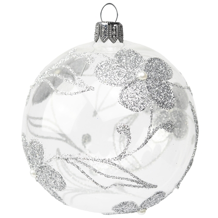 Transparent bauble with silver flower décor