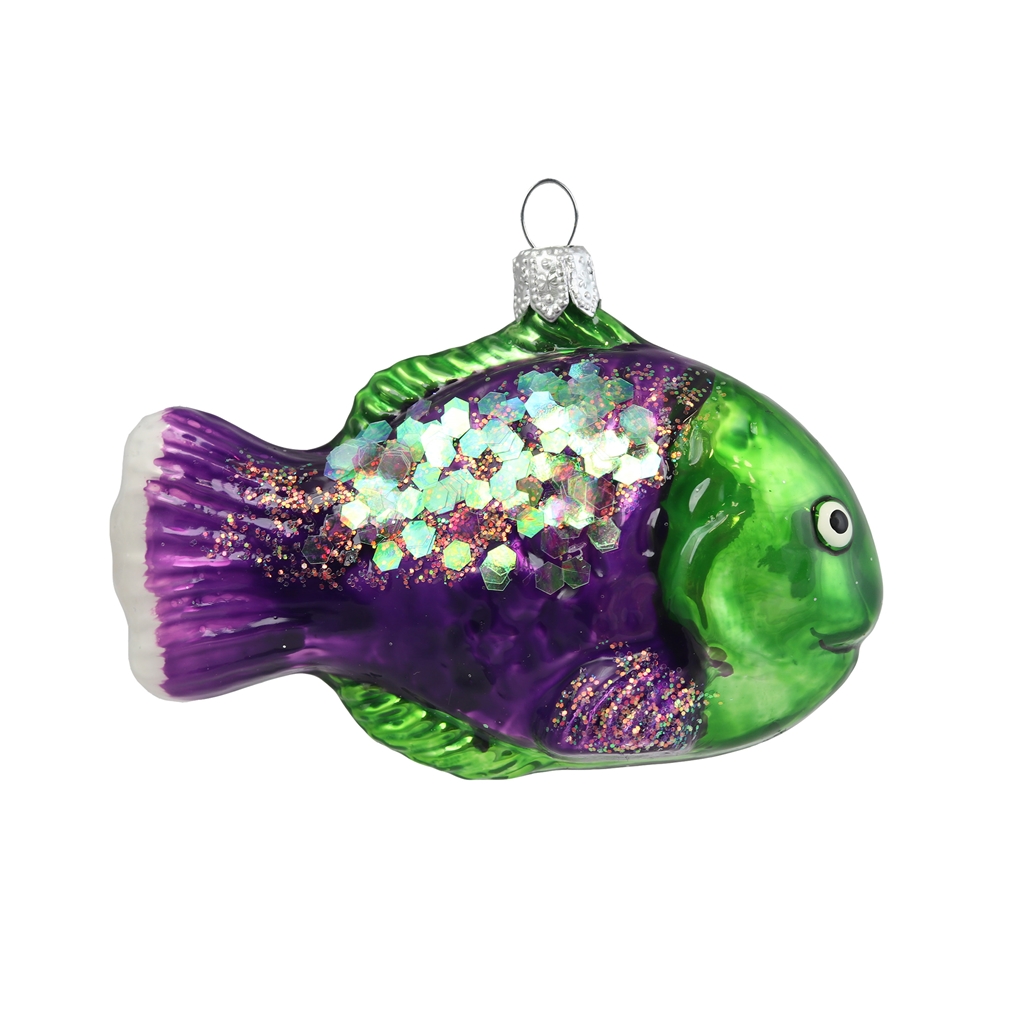Skleněná ryba fialovo-zelená