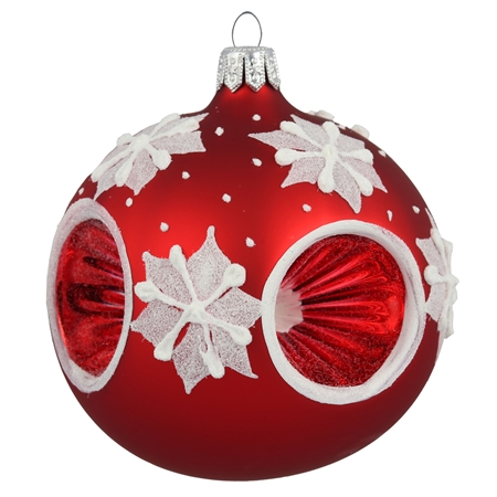 Red bauble with white decor of snowflakes