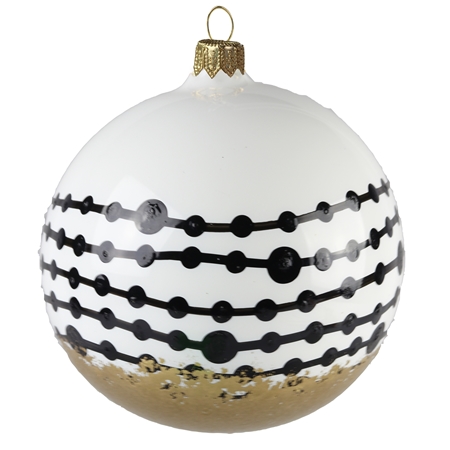White Christmas bauble with black chain décor