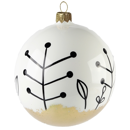 White bauble with black leaf&branch décor