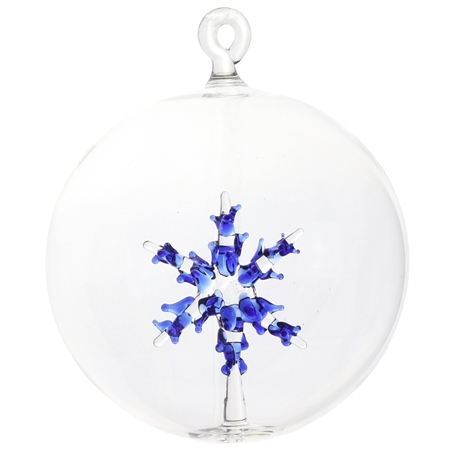 Vánoční koule průhledná s modrou vločkou