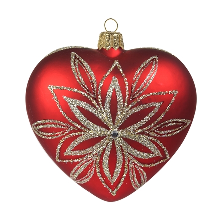 Glass red heart with a platinum flower décor