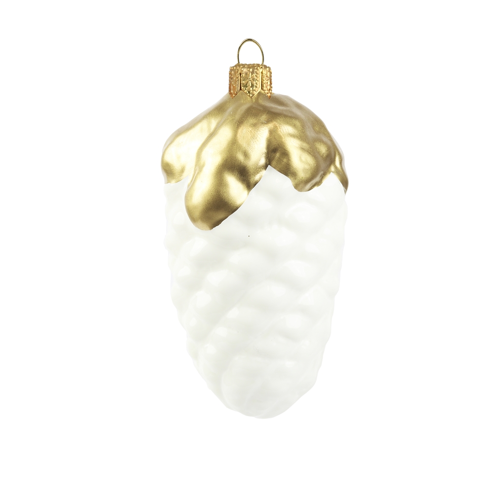 Vánoční ozdoba šiška bílá zlatý dekor