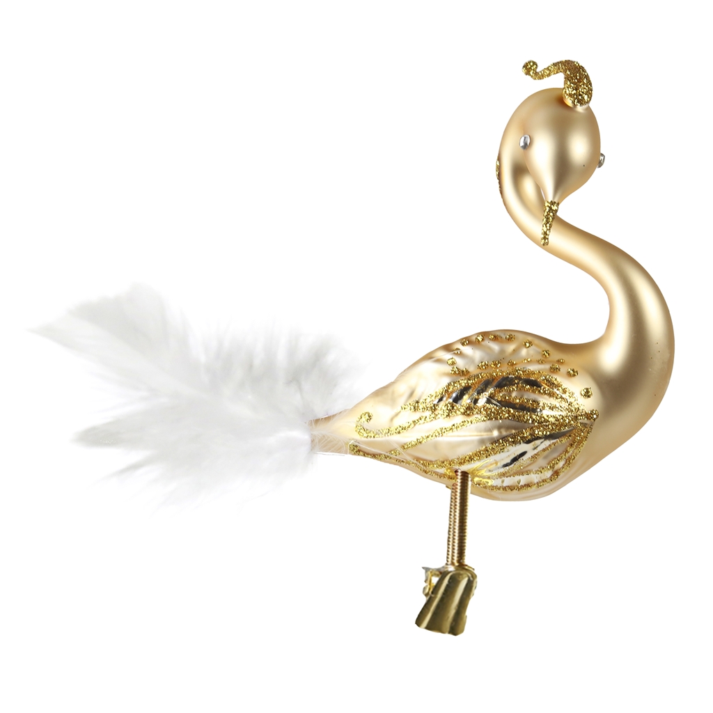 Skleněná labuť zlatá se zlatým dekorem